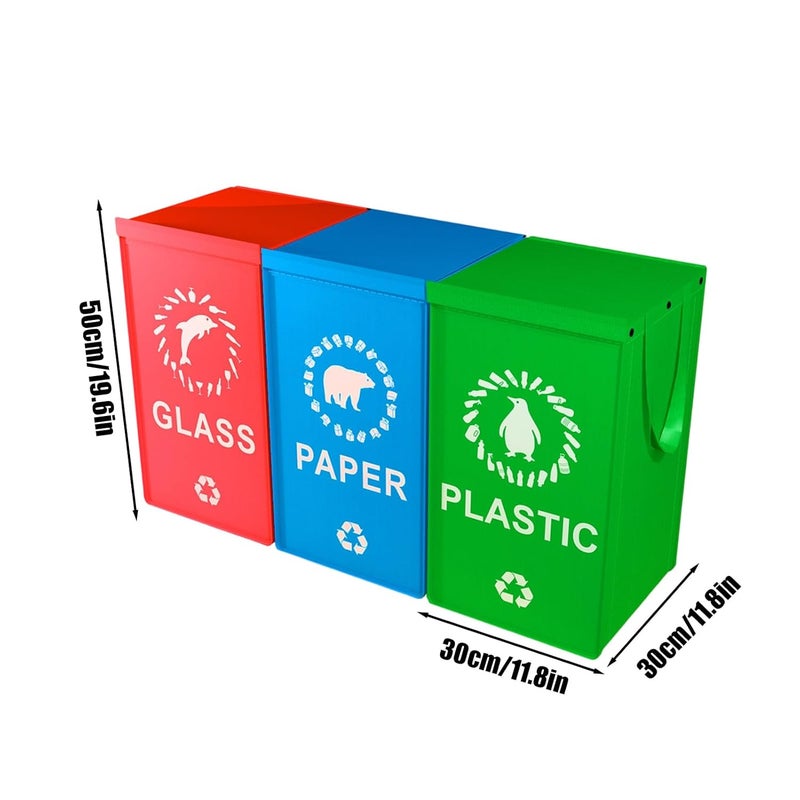 أكياس إعادة التدوير الثقيلة المقاومة للماء والقابلة لإعادة الاستخدام، 3 قطع بمقابض للعلب والمطبخ والمنزل - Image 2